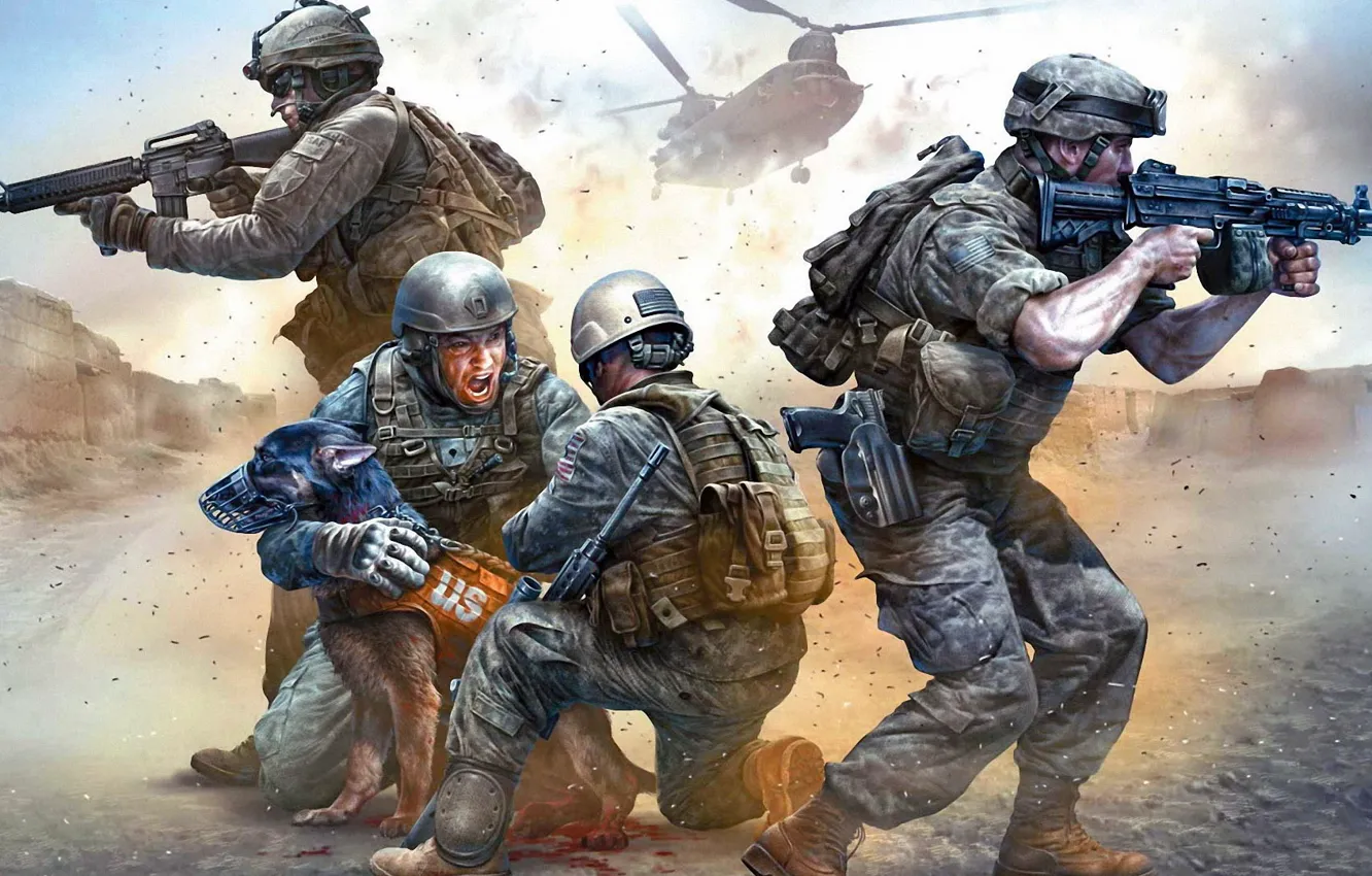 Photo wallpaper military, A wounded dog, US Soldiers, No Soldier left behind, Do not throw your