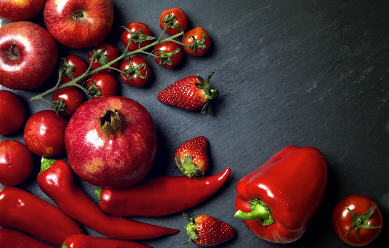 Photo wallpaper strawberry, pepper, vegetables, tomatoes, garnet