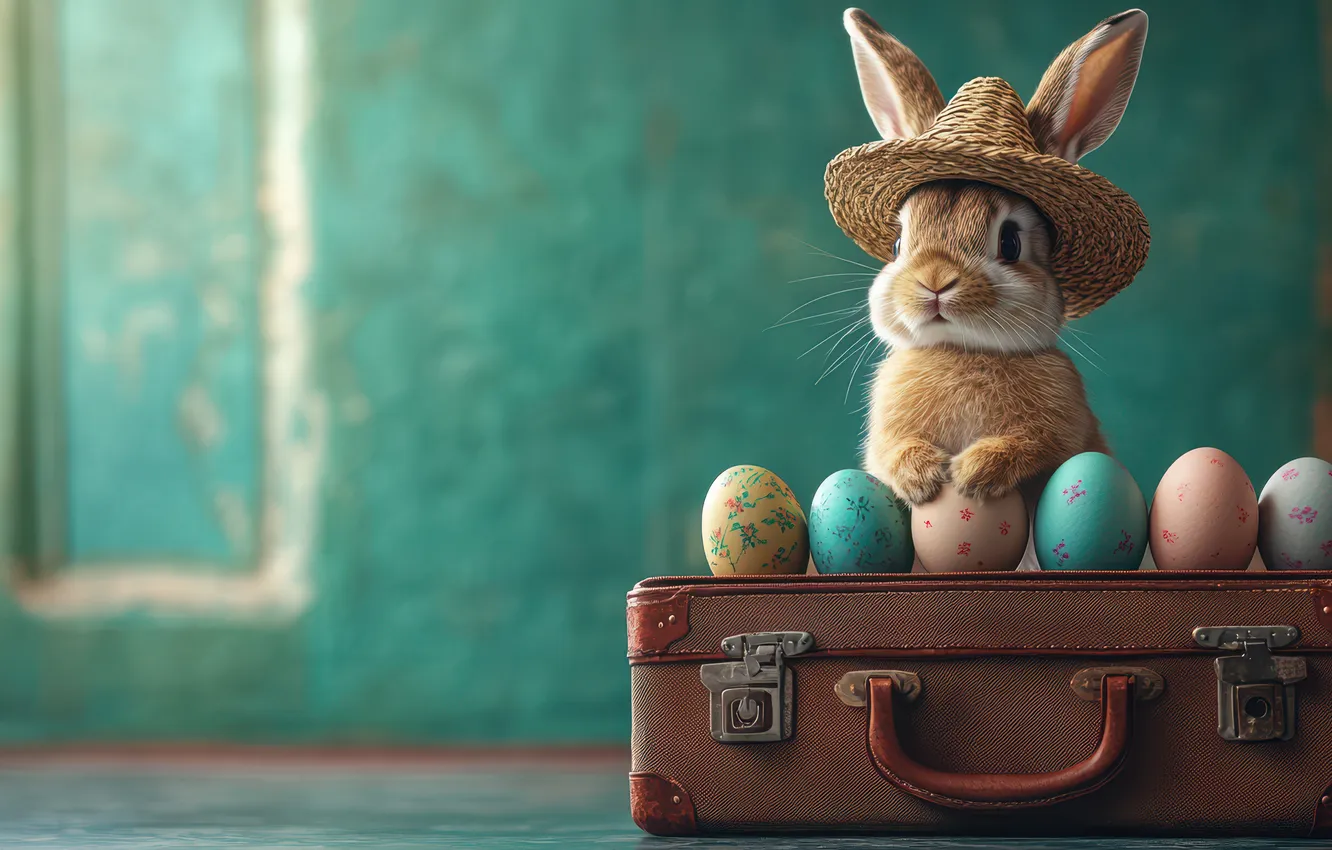 Photo wallpaper holiday, hare, eggs, spring, rabbit, Easter, Bunny, Easter