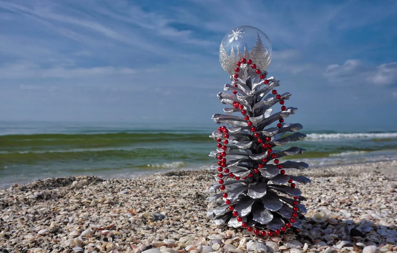 Photo wallpaper sea, balls, holiday, balls, coast, beads, shell, herringbone