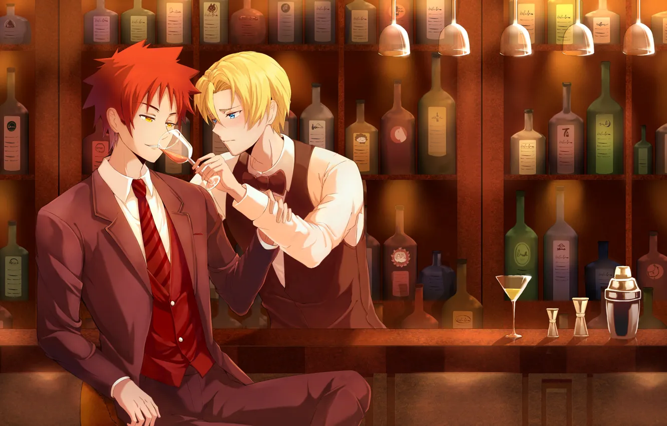 Photo wallpaper wine, glass, bottle, guys, In the search for the divine recipe, Shokugeki No Soma