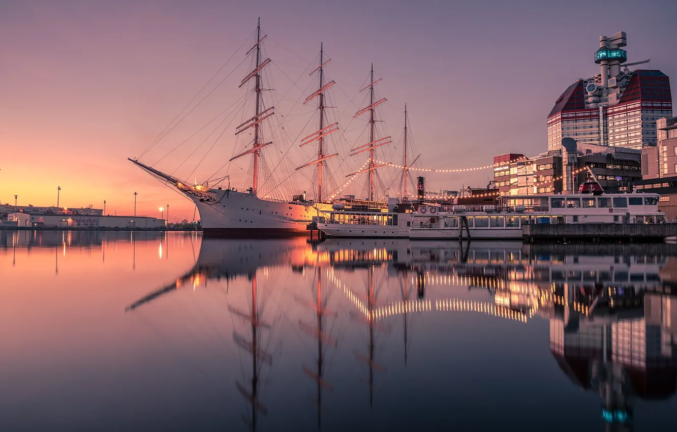 Photo wallpaper lights, the evening, Sweden, Gothenburg