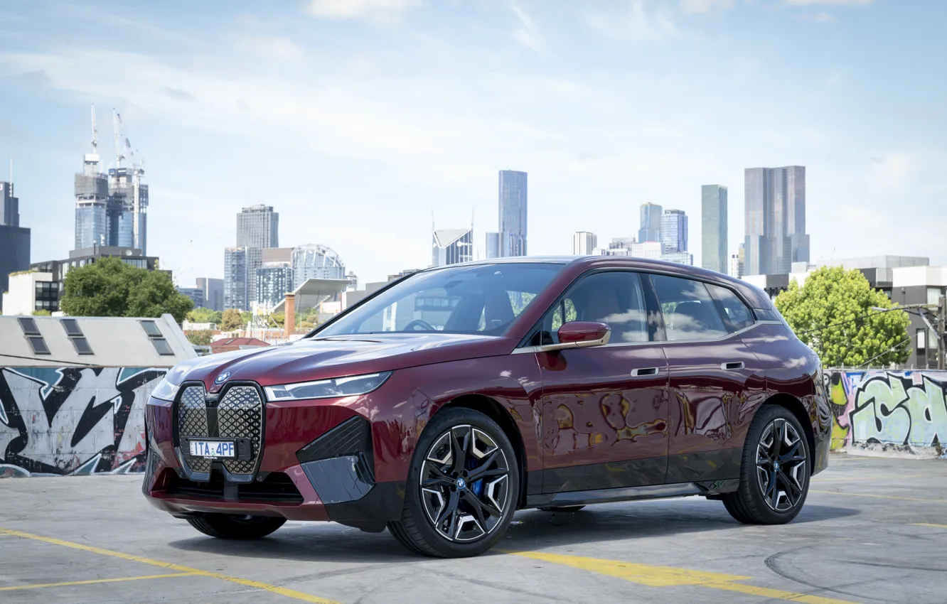 Photo wallpaper BMW, Red, Front, Graffiti, Side, Sport, Town, 2022
