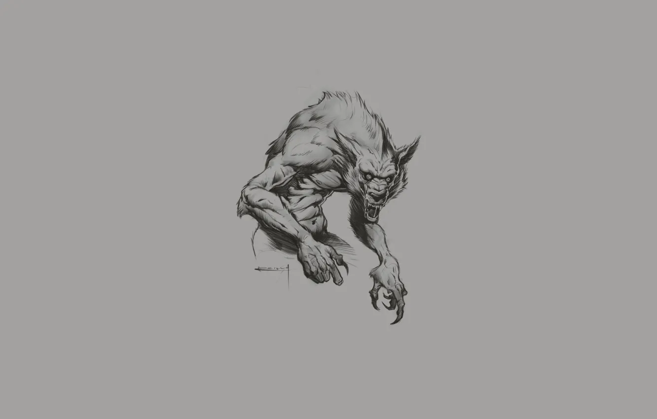 Photo wallpaper wolf, fangs, werewolf