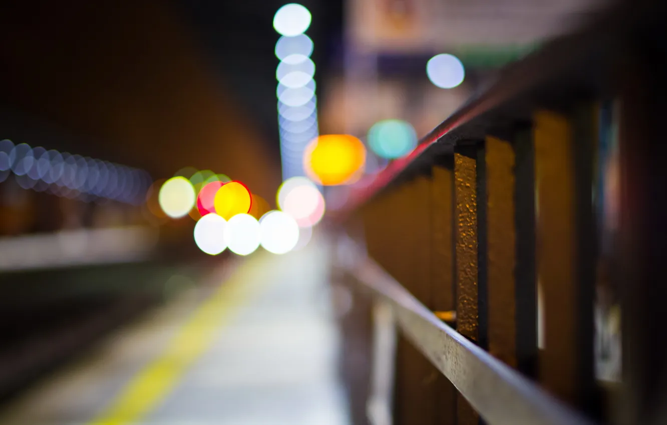 Photo wallpaper macro, the city, lights, railings