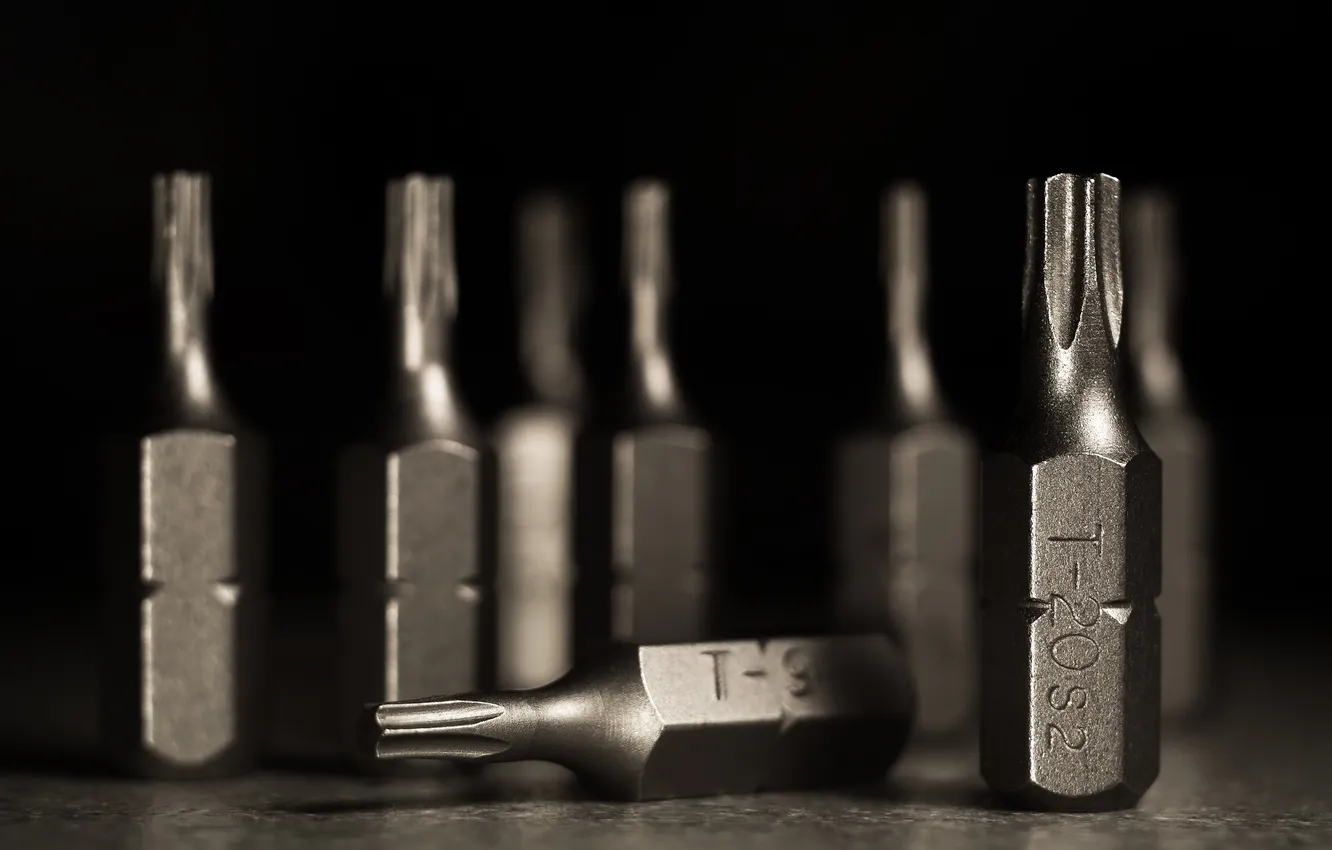 Photo wallpaper macro, tool, screwdriver, nozzle, bit