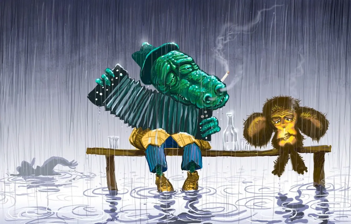 Photo wallpaper sadness, cartoon, Cheburashka, 158, crocodile Gena