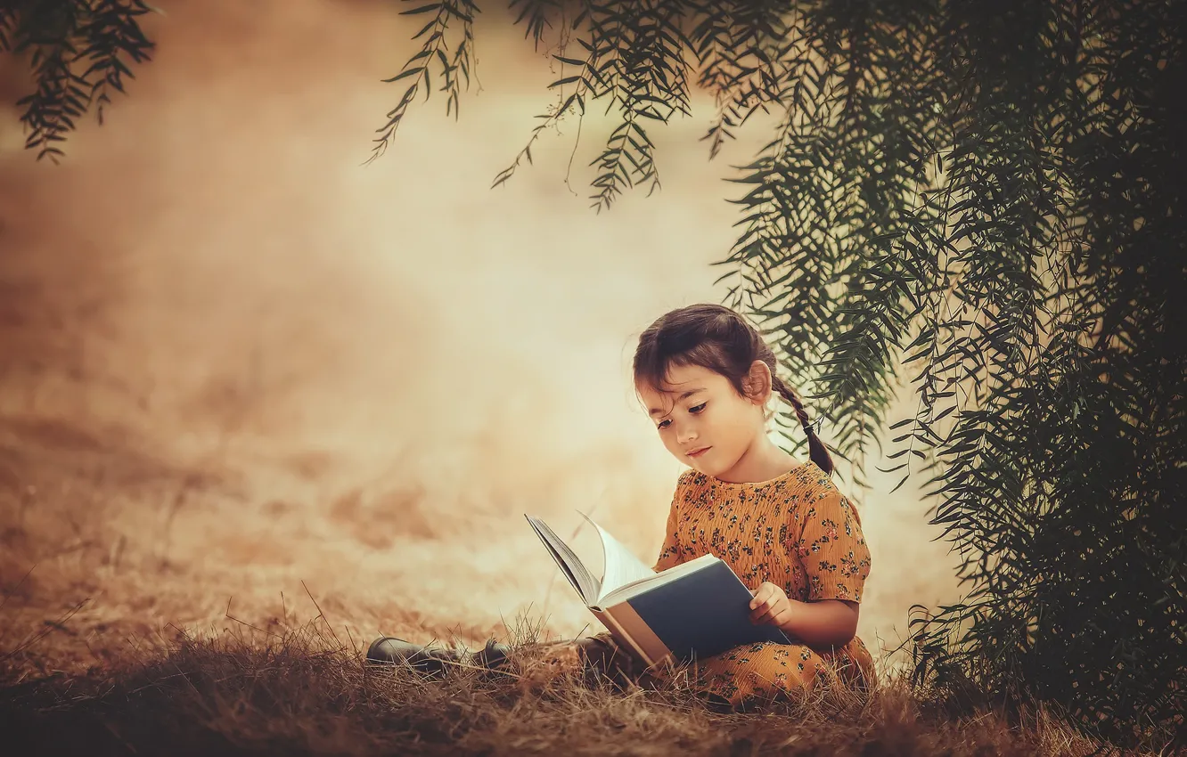 Photo wallpaper background, girl, book