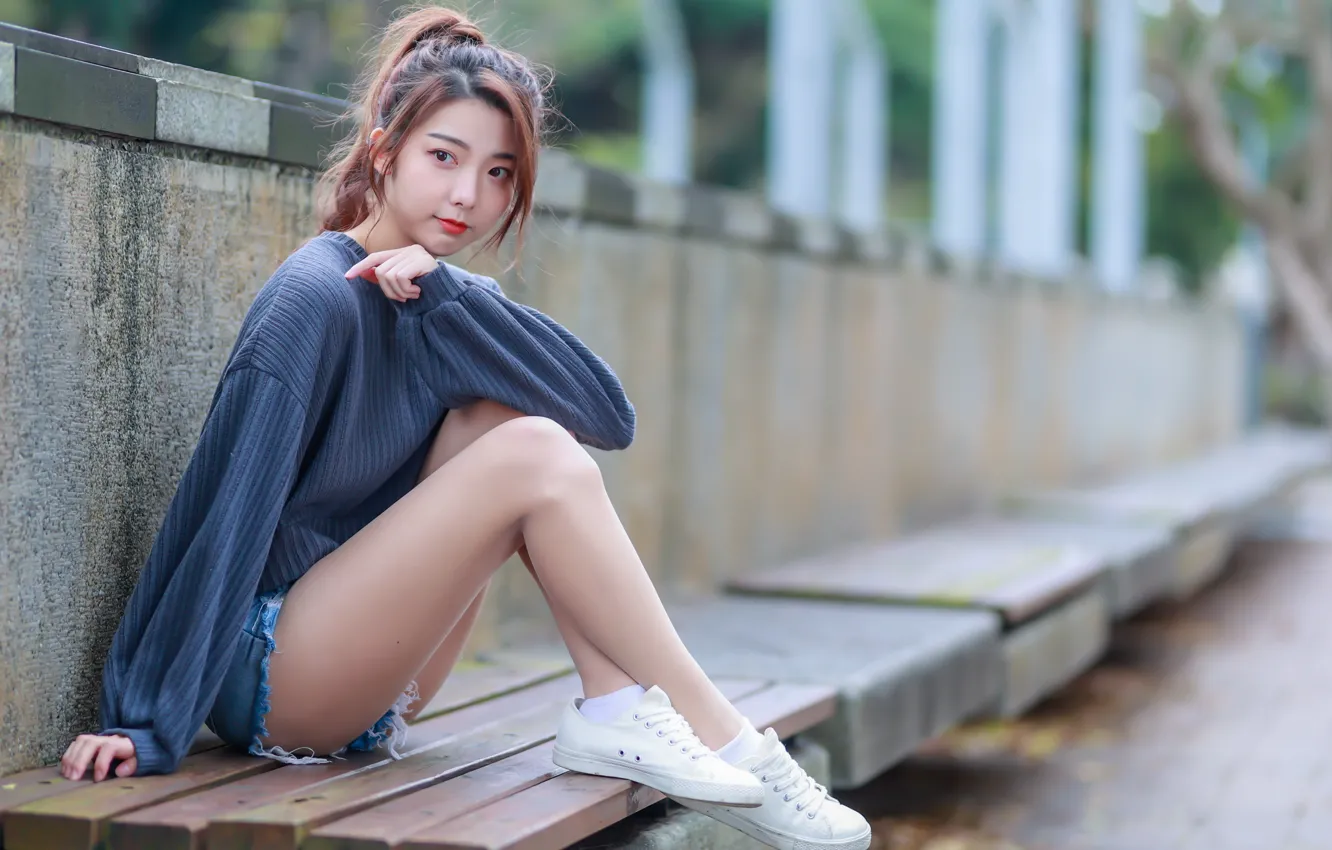Photo wallpaper girl, street, Asian