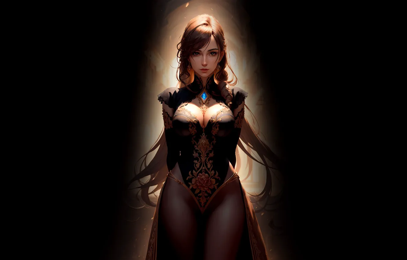 Photo wallpaper chest, girl, stones, blue, black, clothing, hair, hands