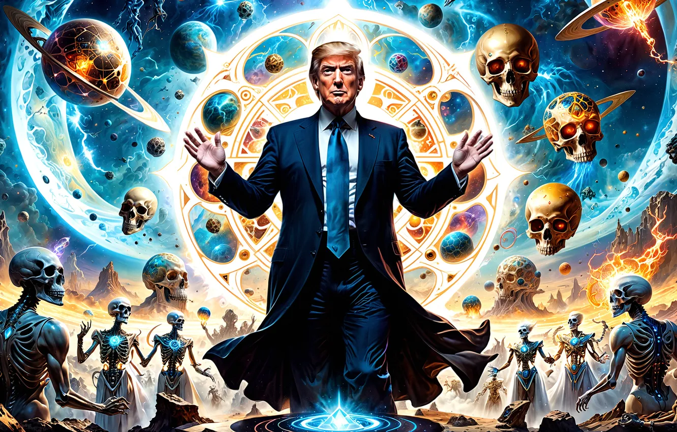 Photo wallpaper space, magic, skull, skeleton, Donald Trump