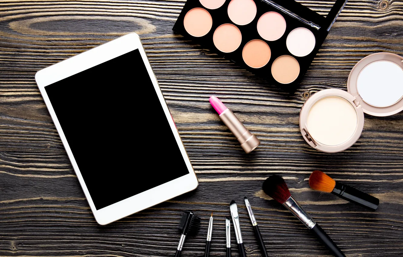Photo wallpaper makeup, lipstick, shadows, tablet, cosmetics