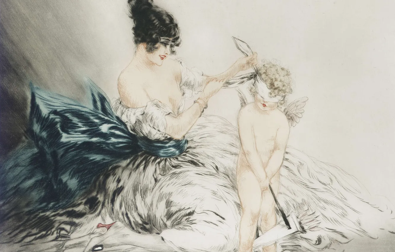 Photo wallpaper angel, 1922, Louis Icart, art Deco, etching and aquatint, Blindfolded