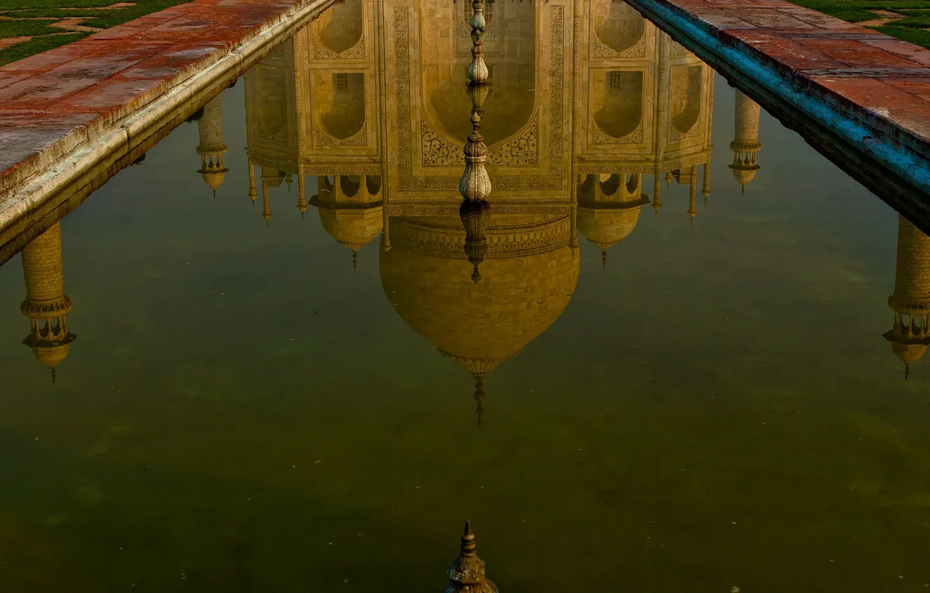Photo wallpaper water, reflection, India, Taj Mahal, the mausoleum, Agra