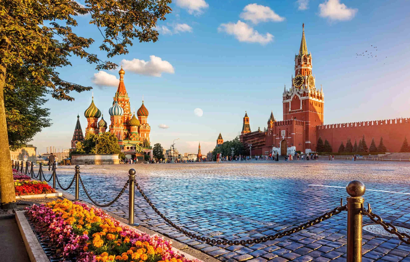 Photo wallpaper the sky, flowers, area, Moscow, Russia, Red square