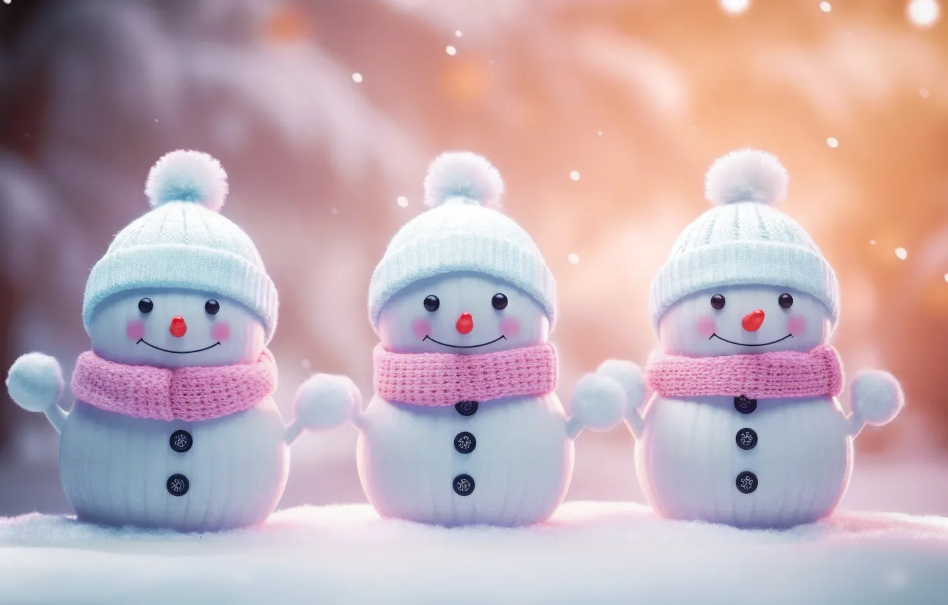 Photo wallpaper winter, snow, new year, Christmas, the snow, buttons, snowman, pink