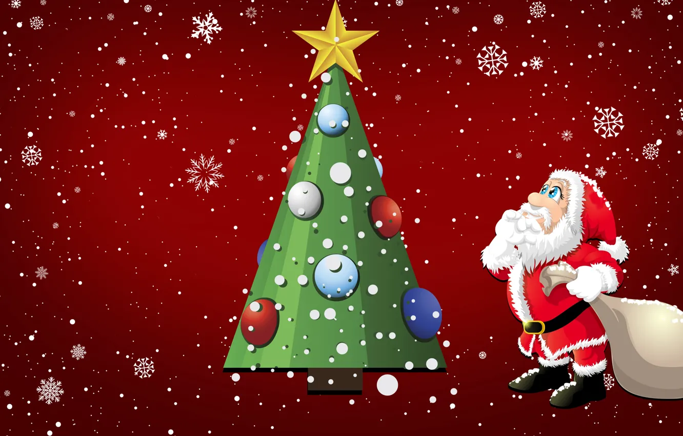 Photo wallpaper Minimalism, Christmas, Costume, Snowflakes, New year, Santa, Tree, Holiday