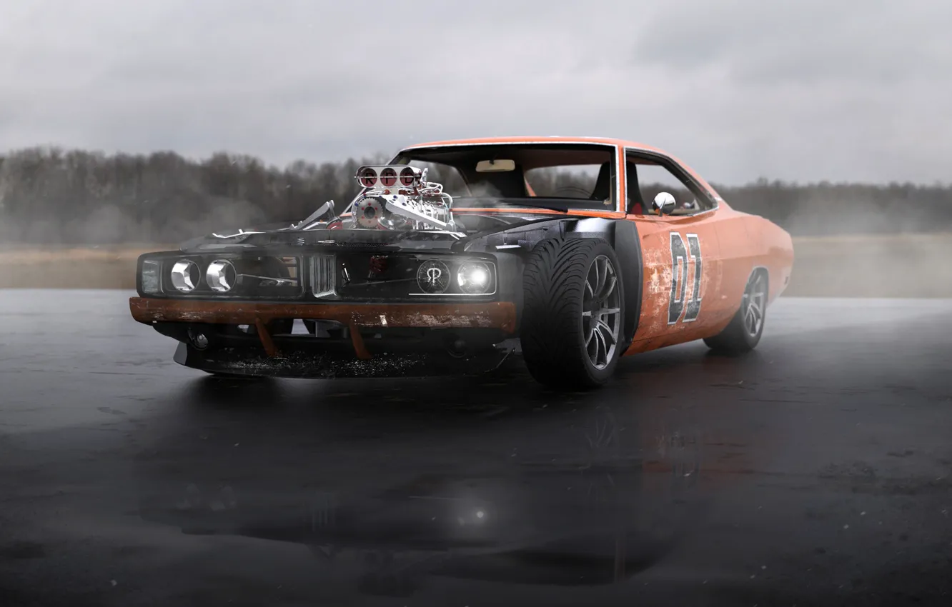 Photo wallpaper Auto, Machine, Rendering, Concept Art, The front, General Lee, Muscle, Transport & Vehicles