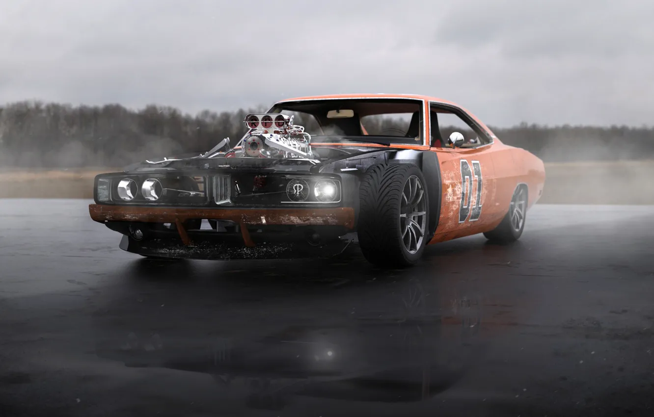 Photo wallpaper machine, auto, rendering, the front, Concept Art, muscle, General Lee, Transport & Vehicles