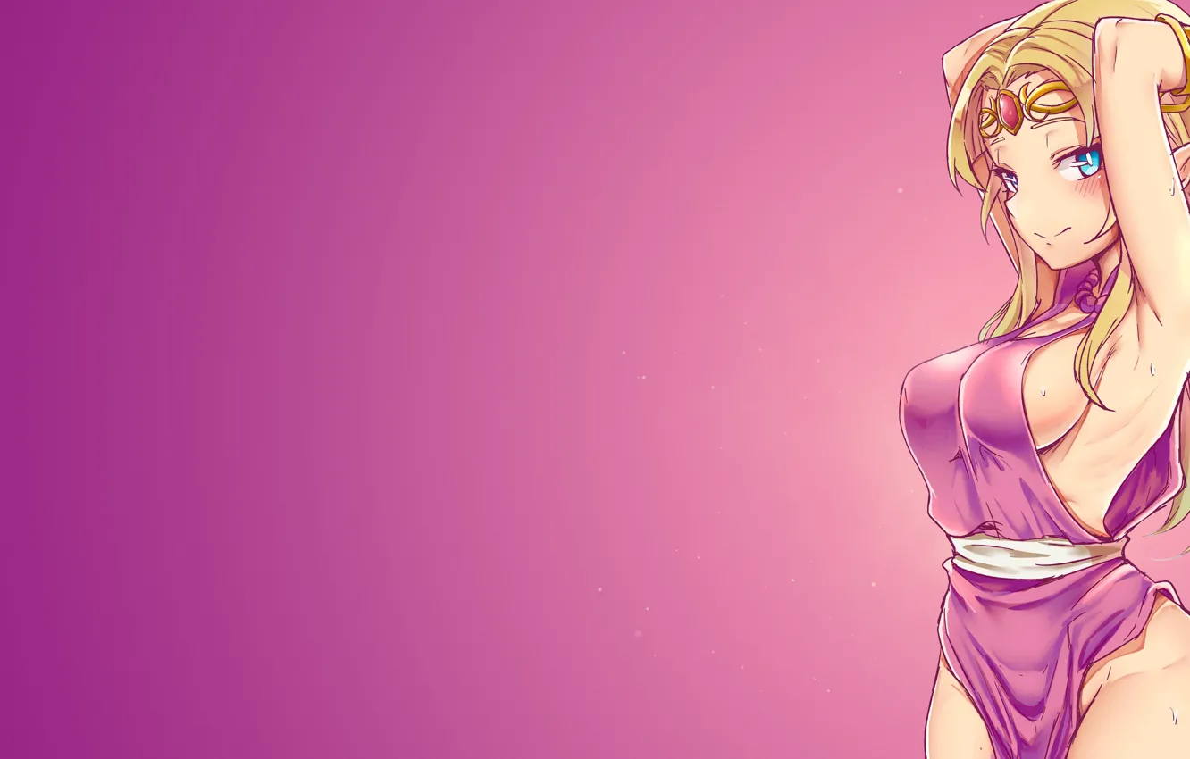 Photo wallpaper long hair, blue eyes, blonde, big boobs, smiling, video game, Zelda, thighs