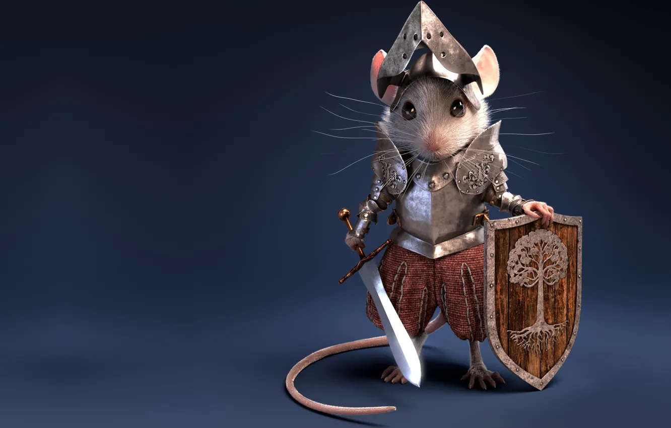 Photo wallpaper sword, mouse, art, shield, knight, armor, children's, Knight Mouse