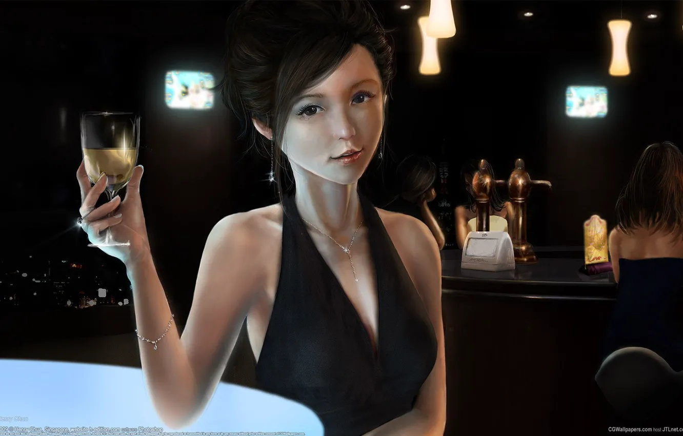 Photo wallpaper girl, decoration, glass, bar, art, Asian, henry chua