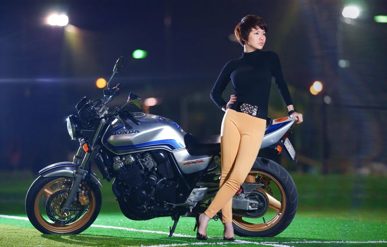 Photo wallpaper girl, motorcycle, Asian, Honda
