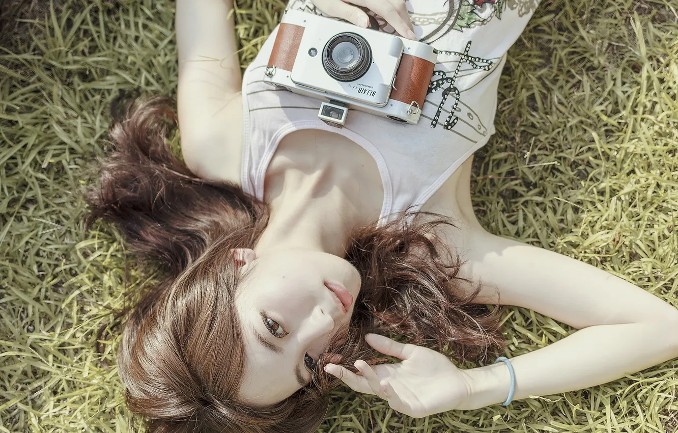 Photo wallpaper girl, hair, the camera