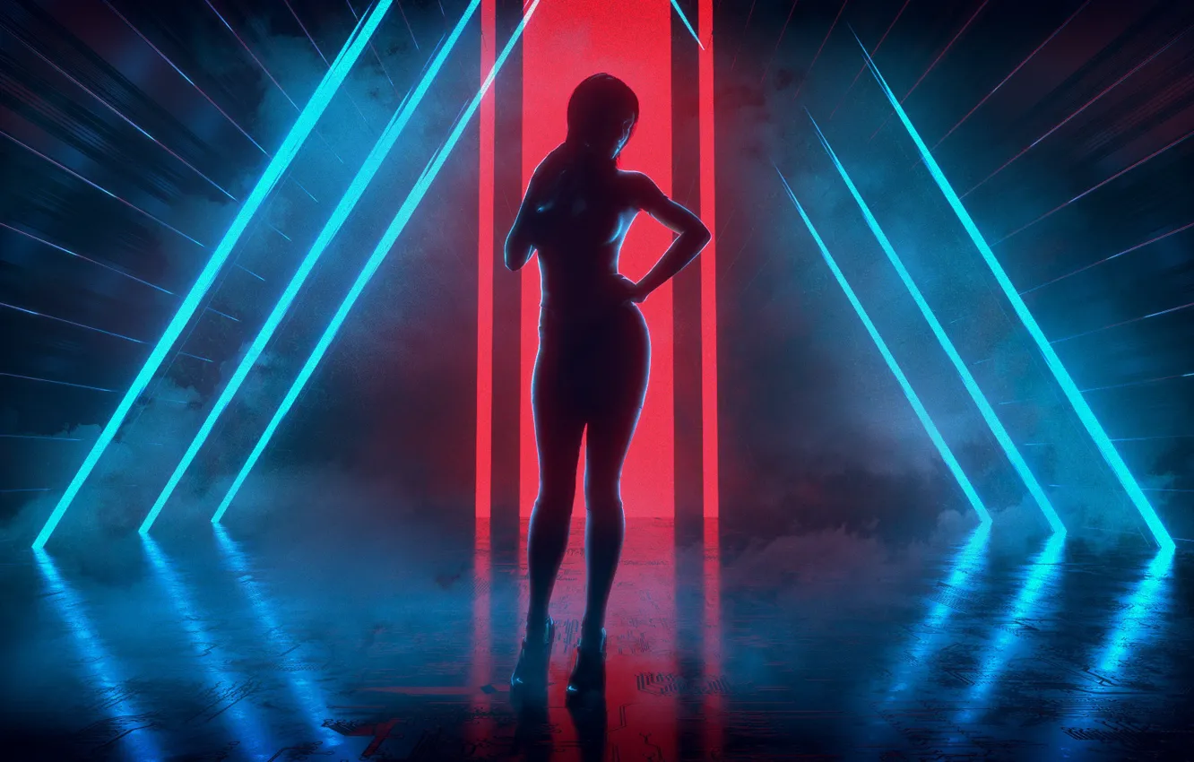 Photo wallpaper girl, style, music, rendering, background, neon, art, style