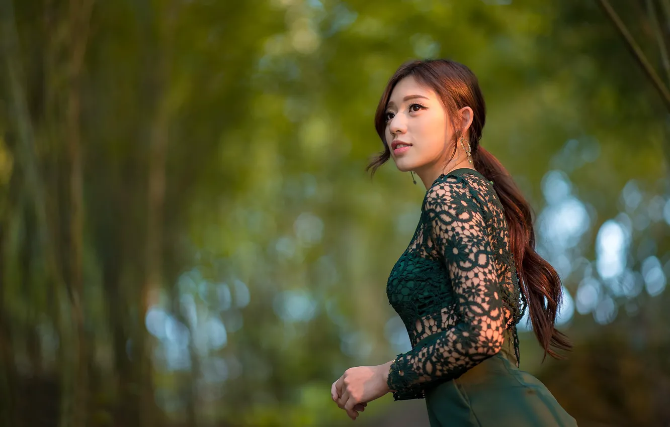 Photo wallpaper girl, Asian, bokeh