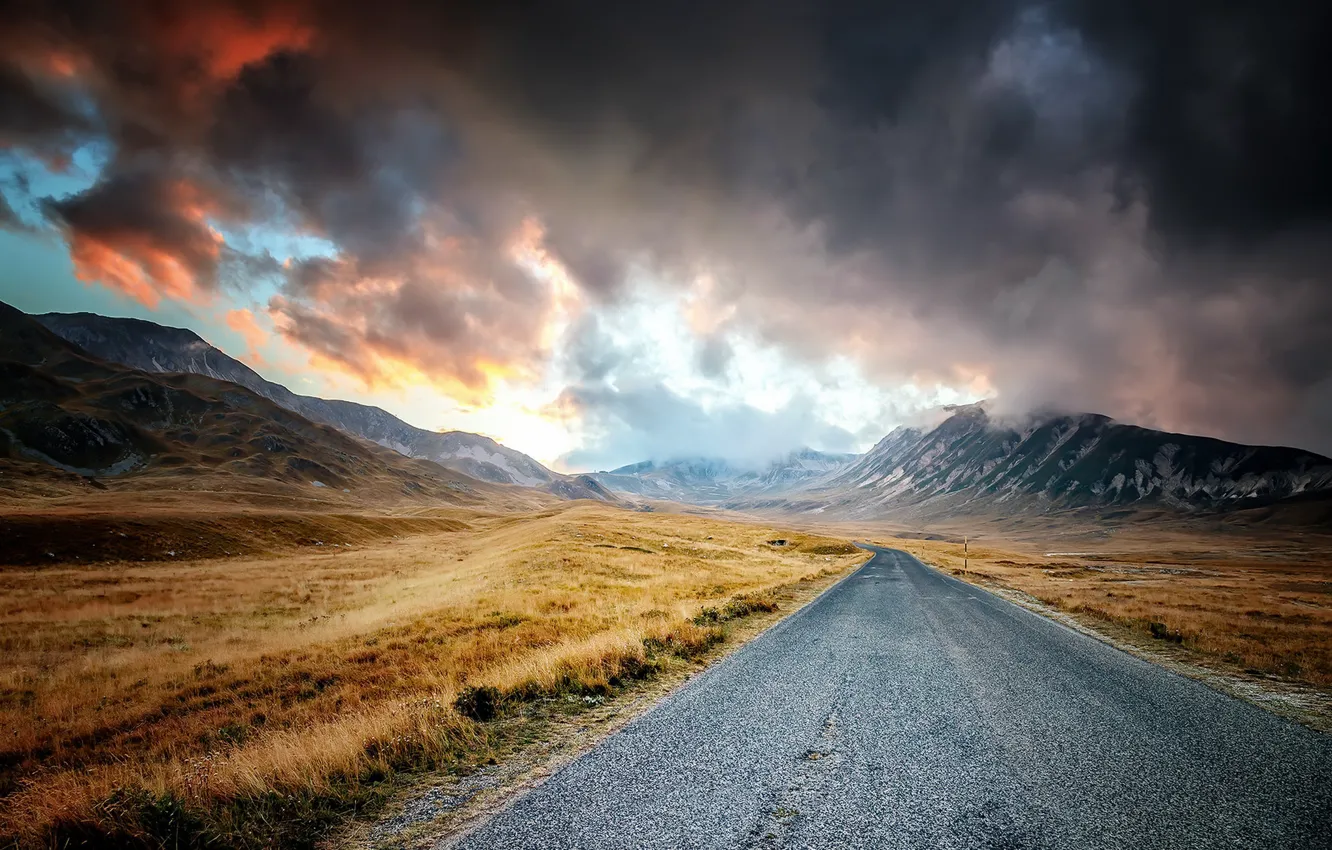 Photo wallpaper road, the sky, mountains