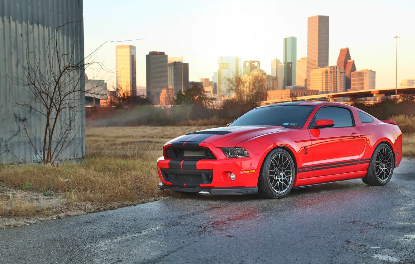 Photo wallpaper mustang, red, ford, shelby, cobra, gt500