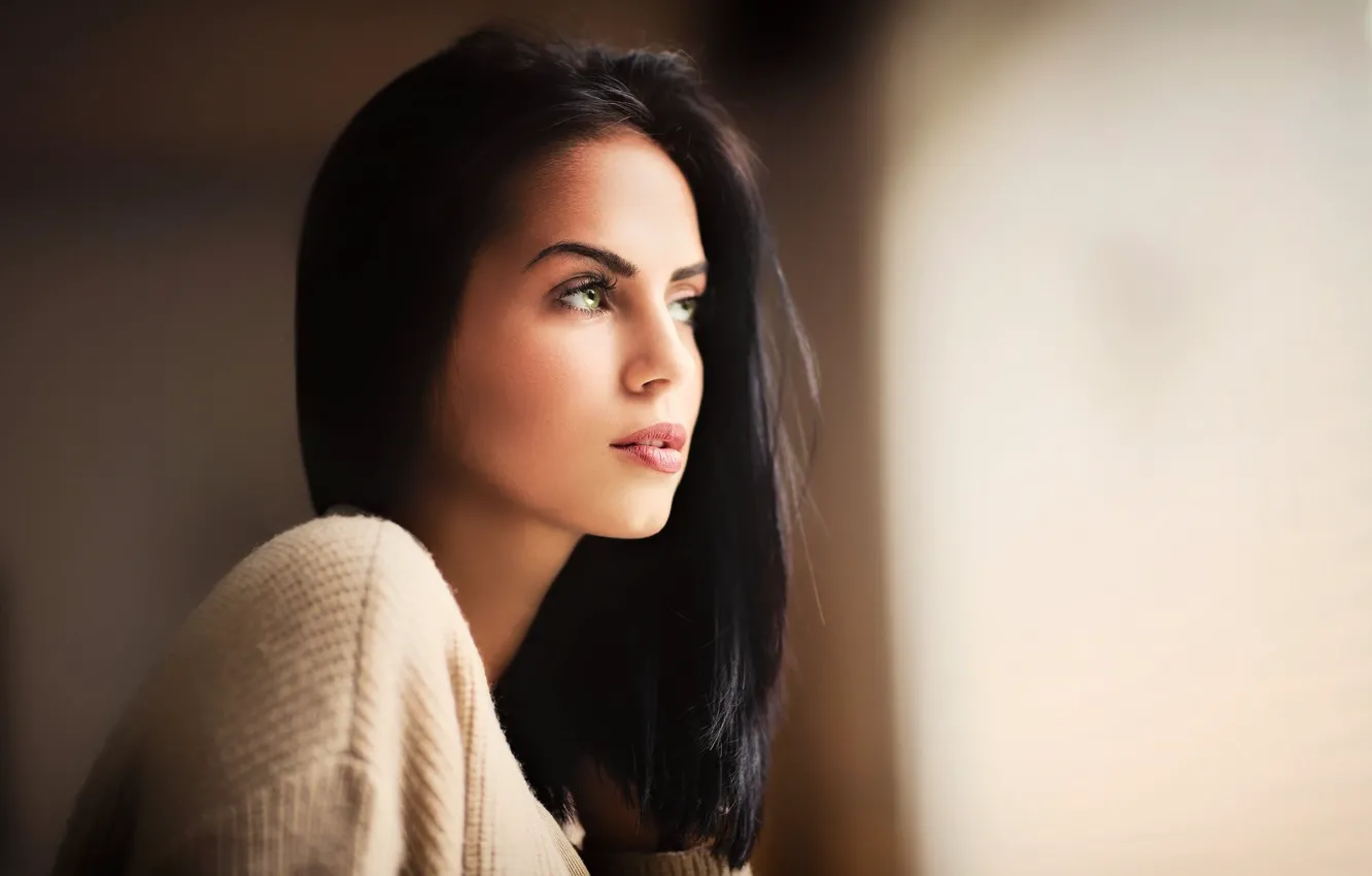 Photo wallpaper girl, green eyes, woman, model, face, black hair, Marlen Alvarez Valderrama