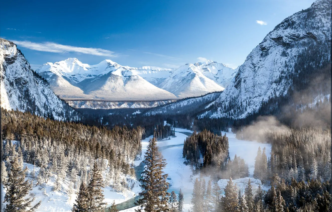 Photo wallpaper winter, mountains, river, Canada, Banff