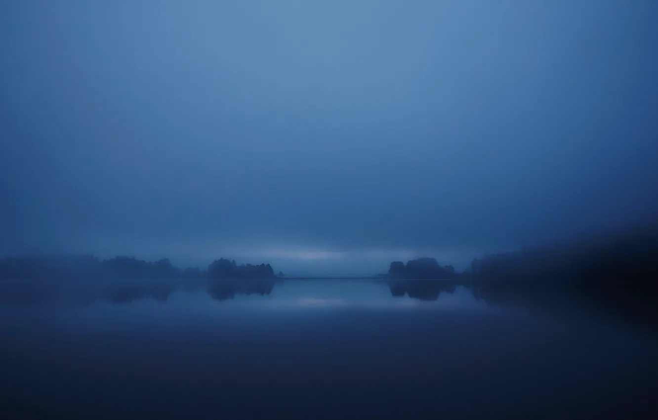 Photo wallpaper forest, fog, lake, horizon, cloud