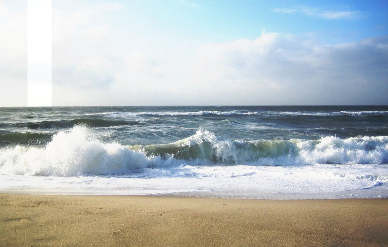 Photo wallpaper sand, sea, wave, foam, landscape, squirt, labels, strip