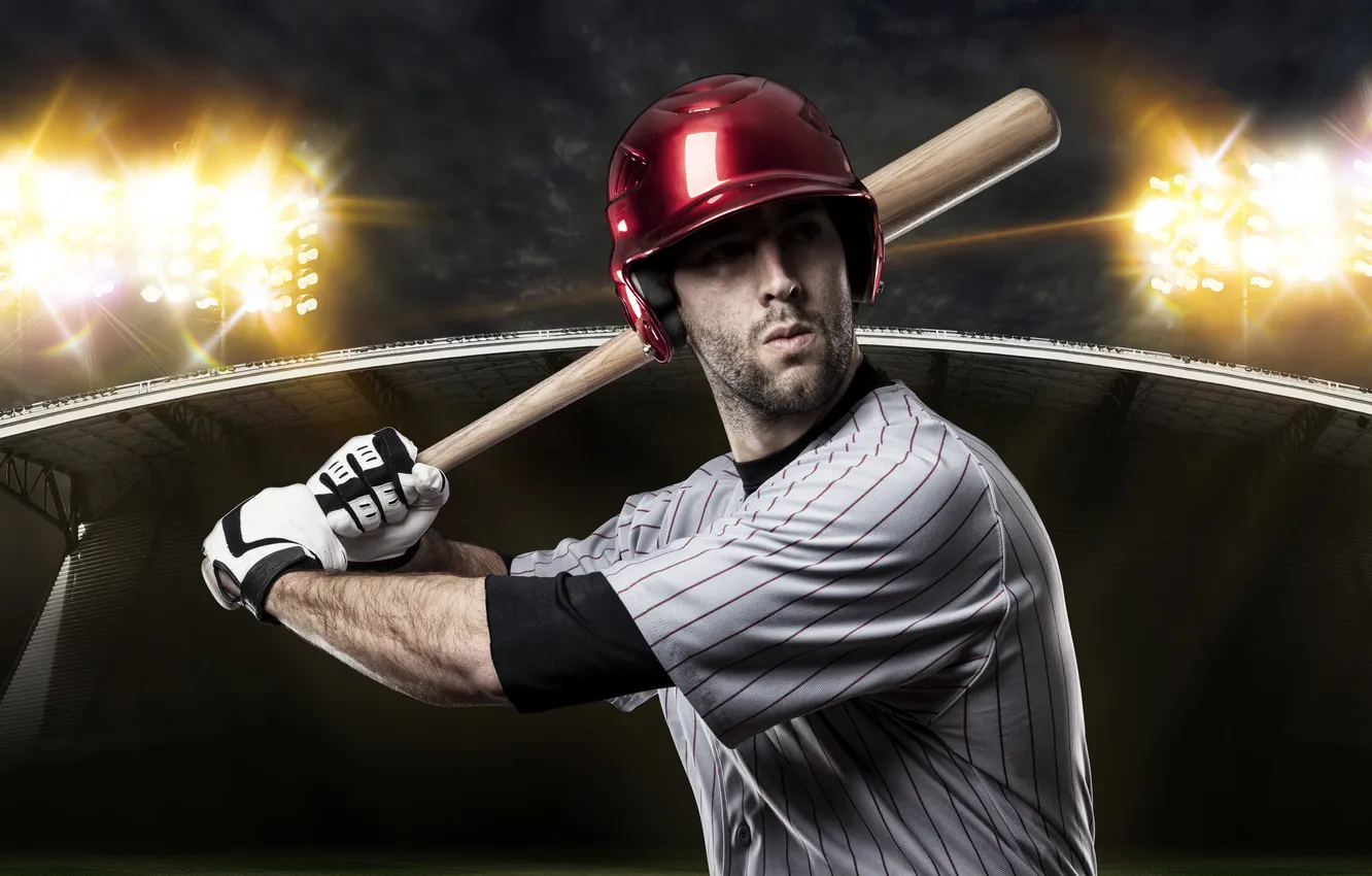 Photo wallpaper black, background, bat, cap, ball, baseball, athlete