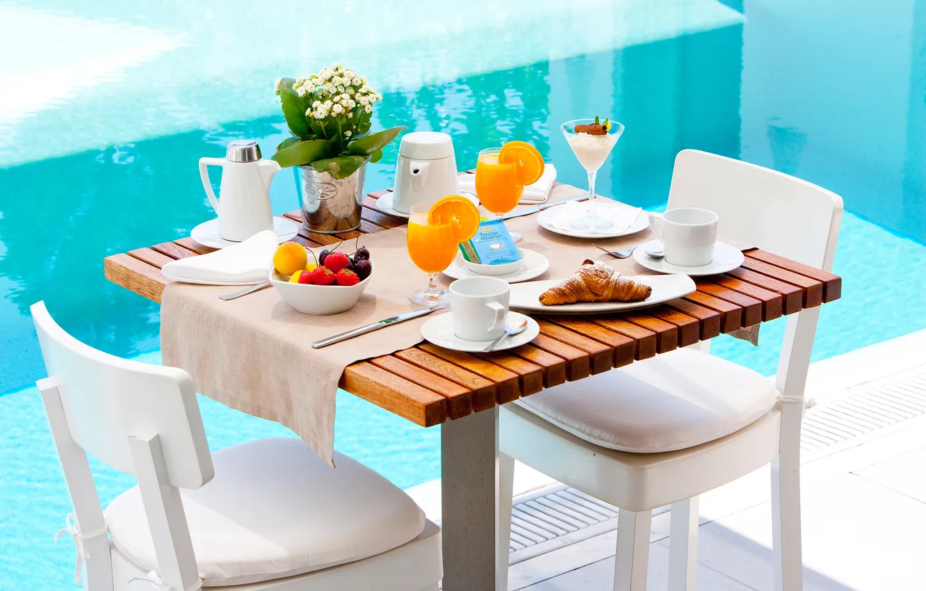 Photo wallpaper orange, pool, strawberry, juice, ice cream, cocktail, juice, orange