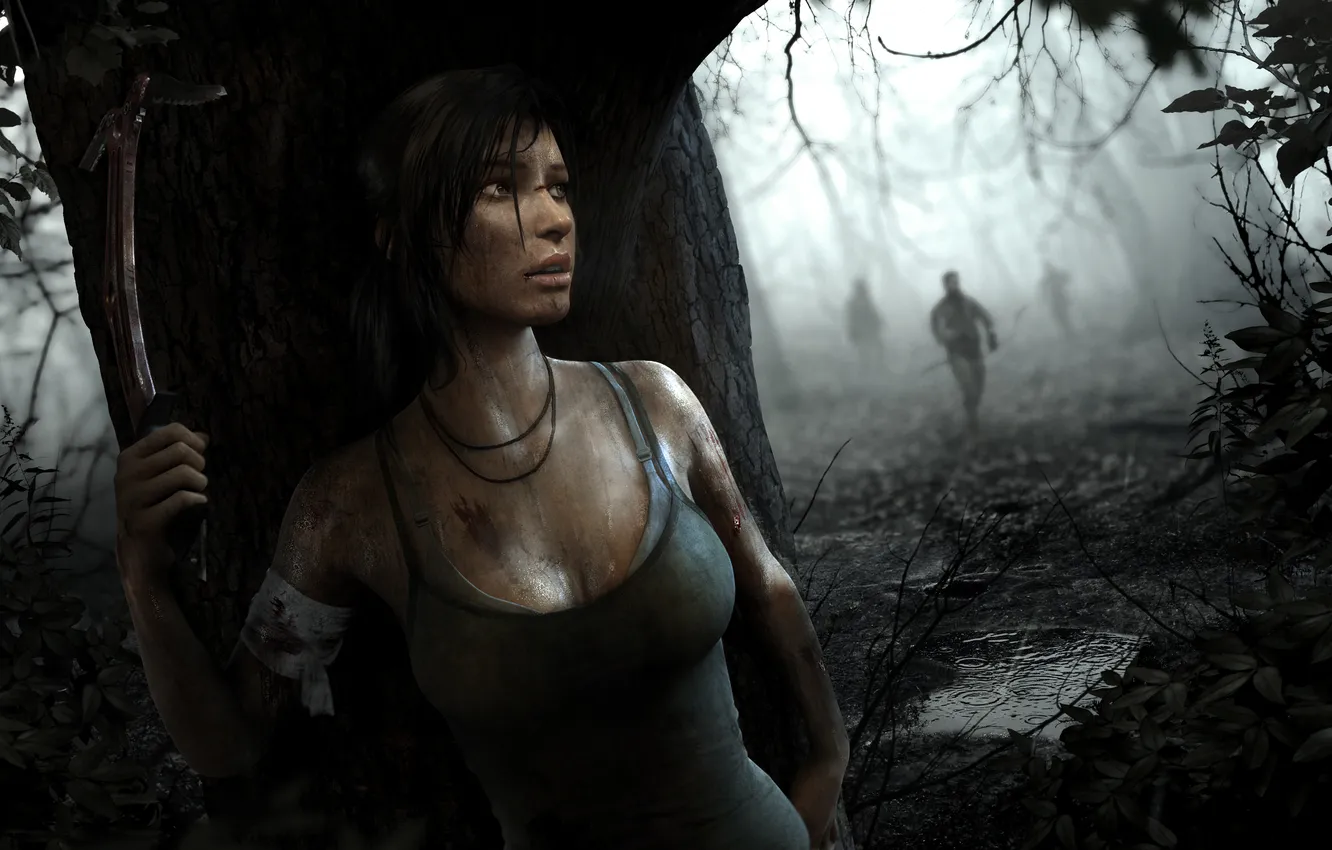 Photo wallpaper forest, girl, the bandits, Tomb Raider, Lara Croft, Tomb raider