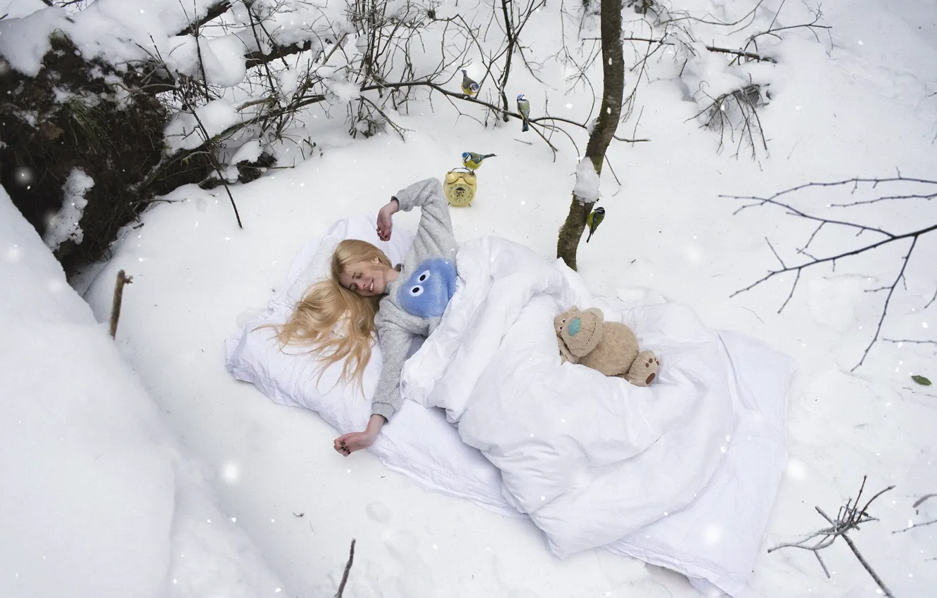 Photo wallpaper winter, girl, snow