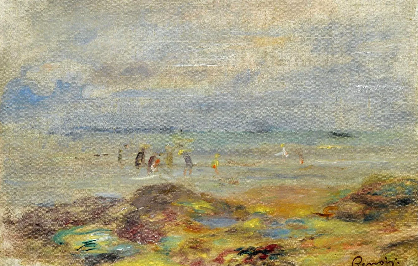 Photo wallpaper landscape, picture, 1892, Pierre Auguste Renoir, Pierre Auguste Renoir, Catchers of Shrimps near Rocks