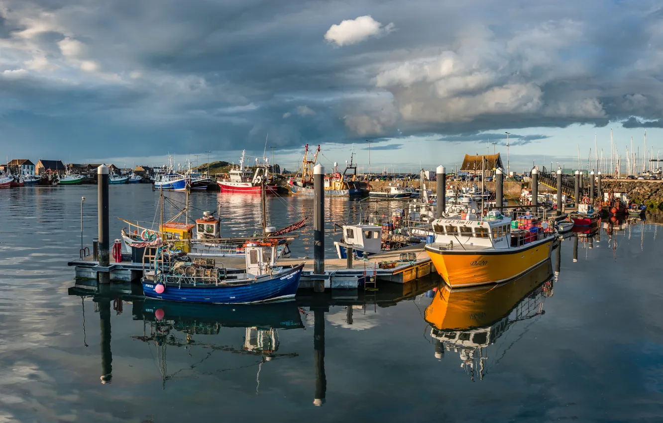 Photo wallpaper clouds, Marina, boats, Ireland, Howth