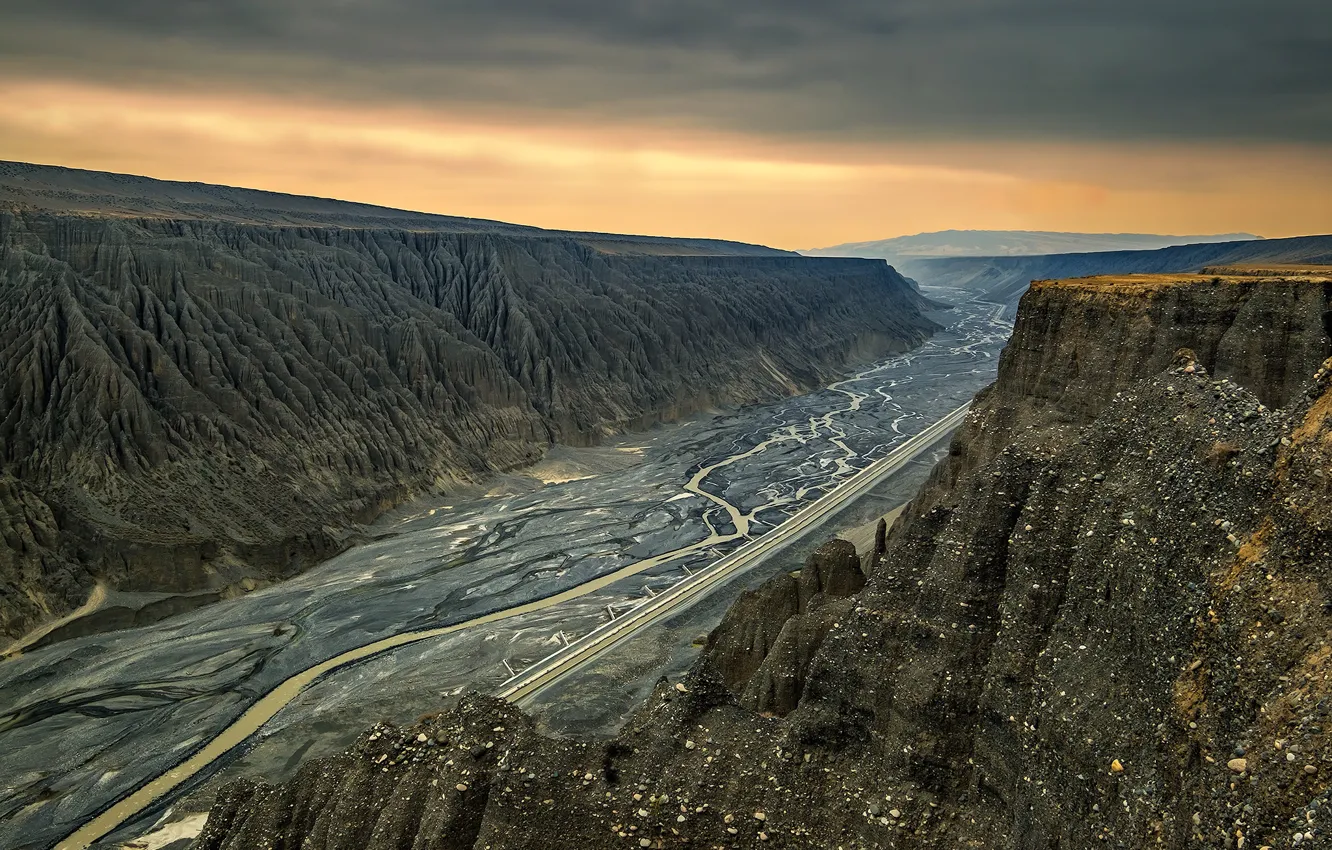 Photo wallpaper mountains, river, rocks, canyon
