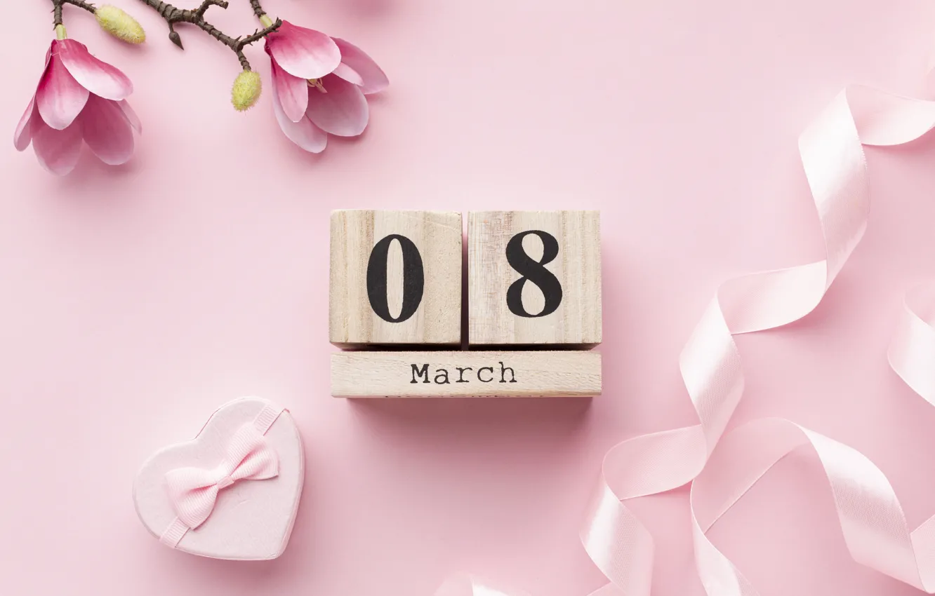 Photo wallpaper flowers, heart, tape, love, March 8, pink, romantic, spring