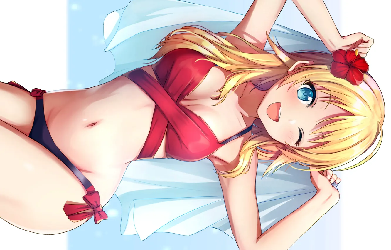 Photo wallpaper girl, sexy, cleavage, flower, long hair, boobs, anime, beautiful