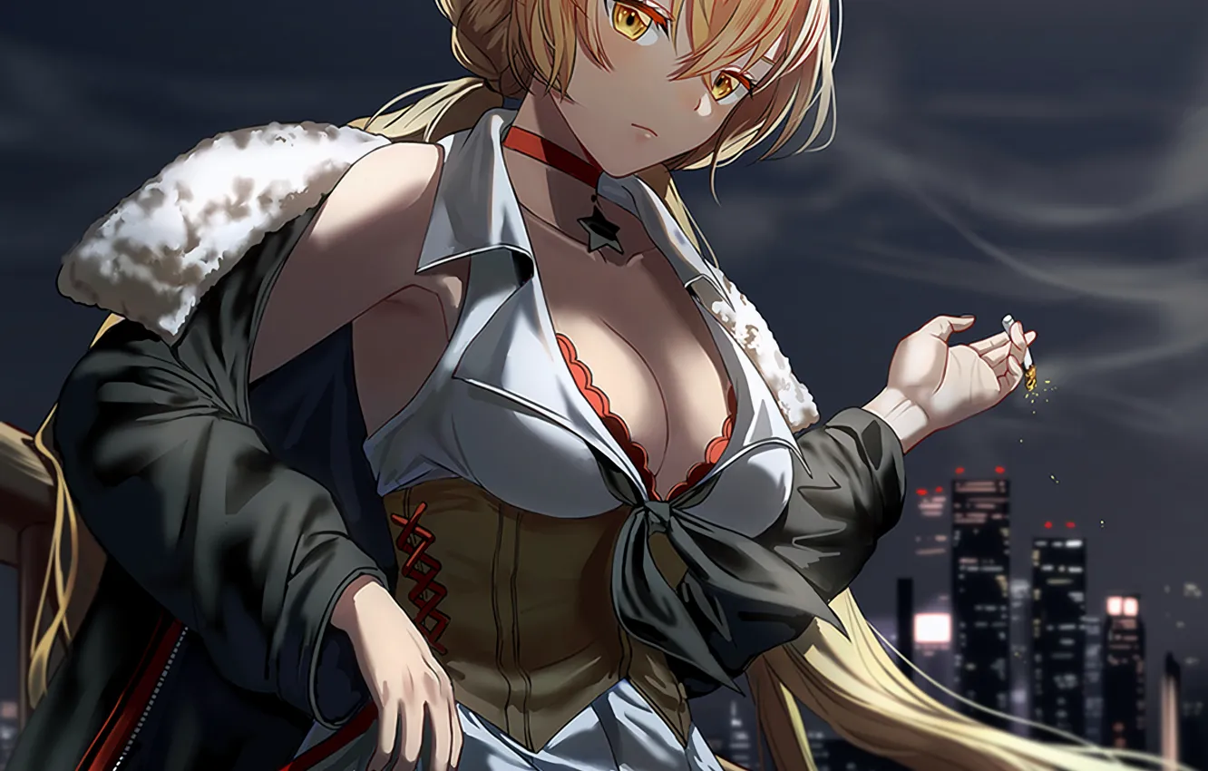 Photo wallpaper girl, sexy, cleavage, dress, boobs, anime, beautiful, short hair