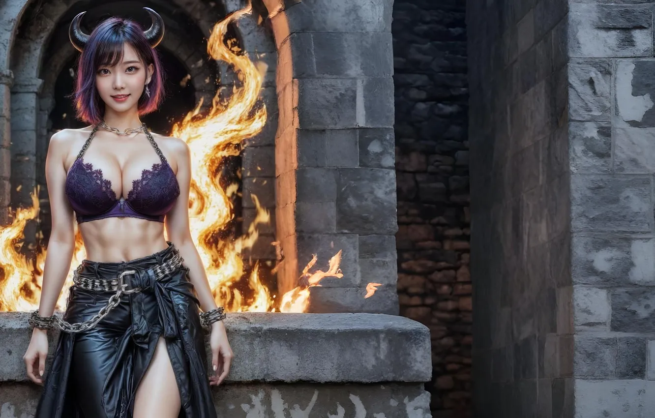 Photo wallpaper women, asian, satanic, AI Art