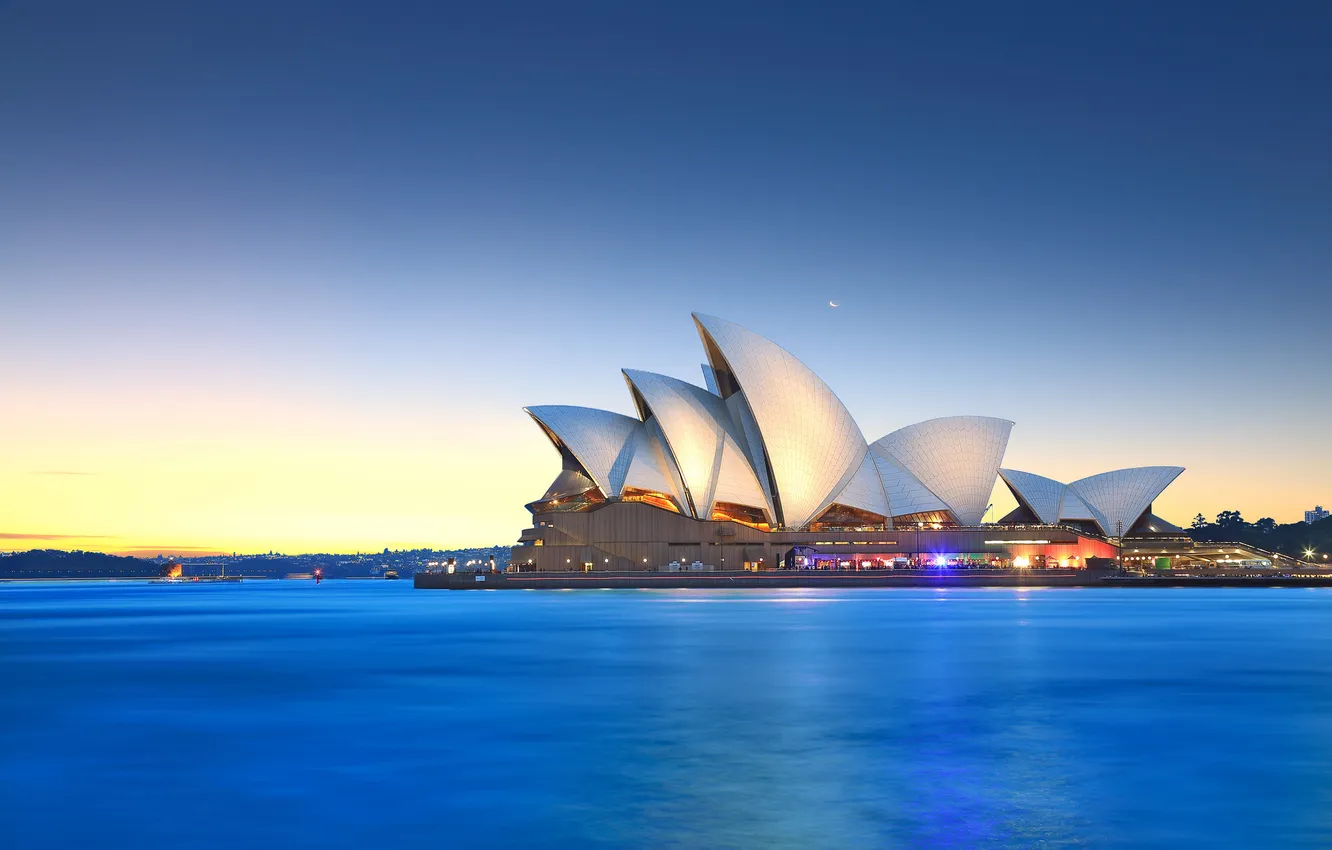 Photo wallpaper the sky, the moon, Australia, Bay, Sydney, twilight, Opera house