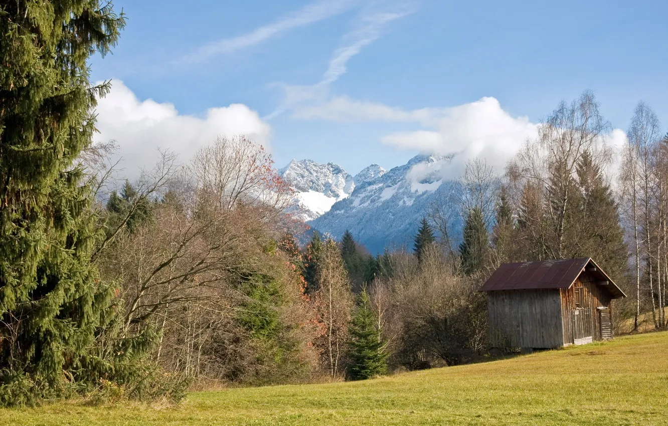 Photo wallpaper the sky, mountains, home