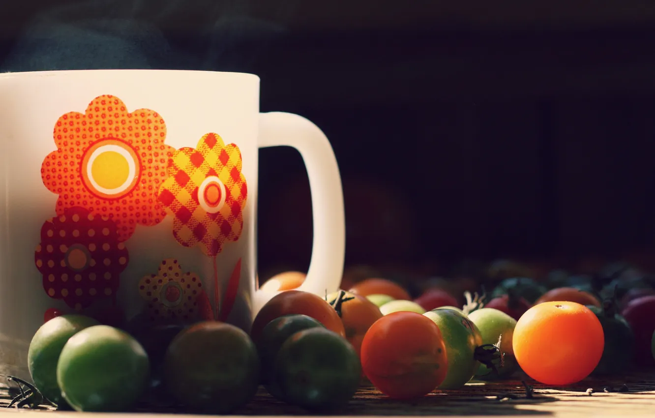 Photo wallpaper mug, Cup, tomatoes, tomatoes